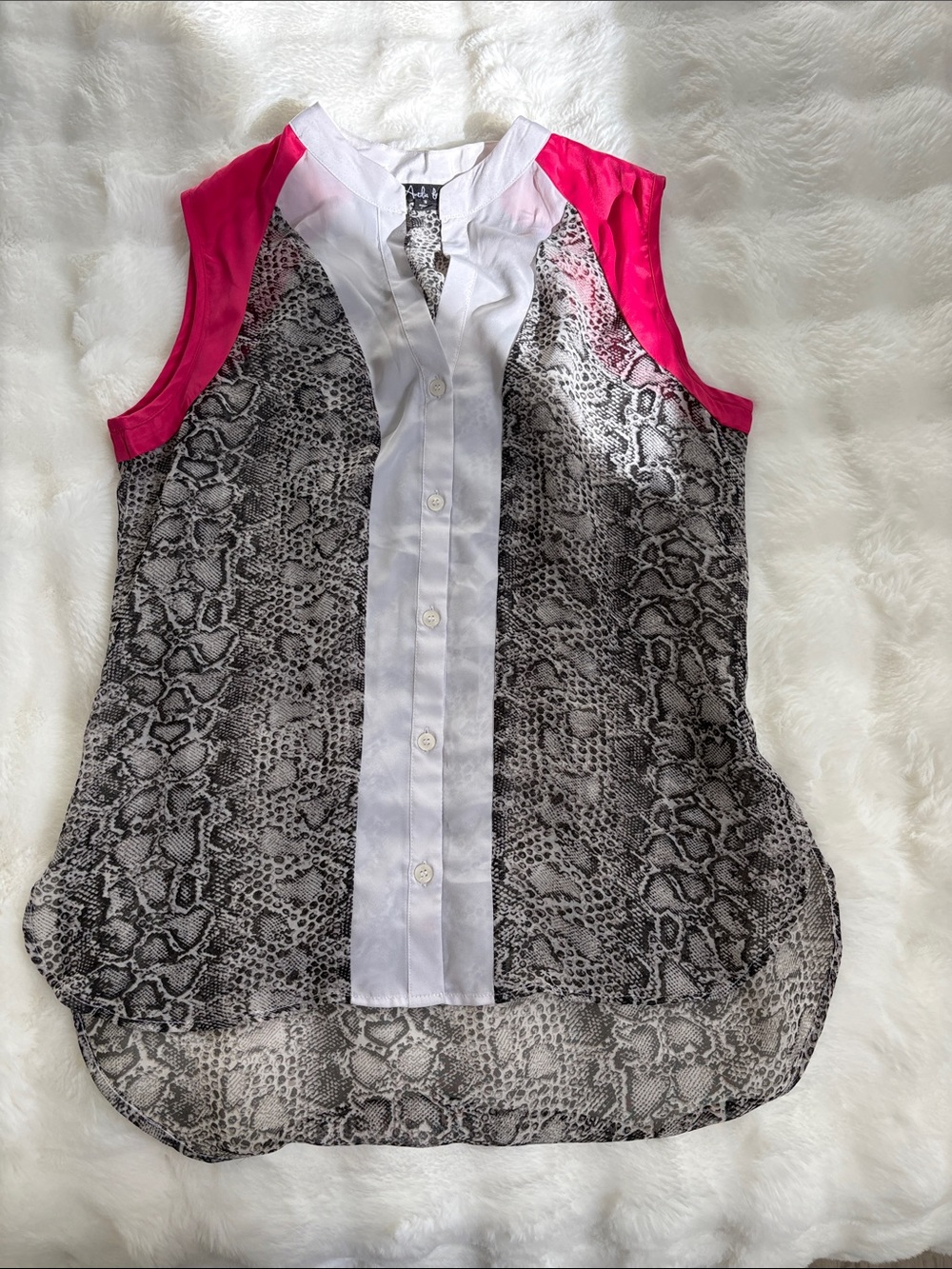 Antilia Femme Gray Snake-Print Sleeveless Cami with Hot Pink Shoulders